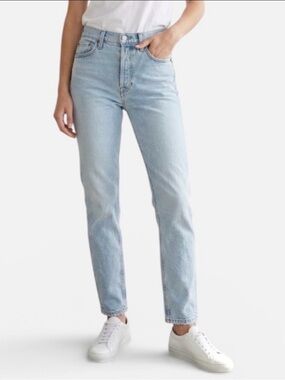 RE/DONE High-Rise Ankle Crop Stretch Straight Jean in Light Wash Blue Size 26